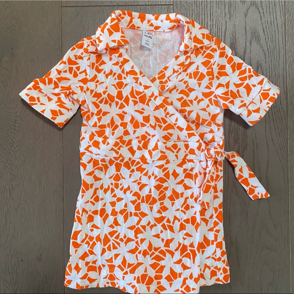 DVF for GAP Faux Wrap Romper in Orange Floral Pattern